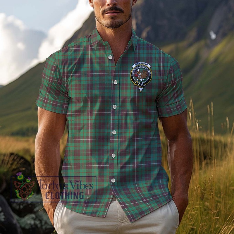 McKinnon Hunting Ancient Tartan Cotton Hawaiian Shirt with Family Crest