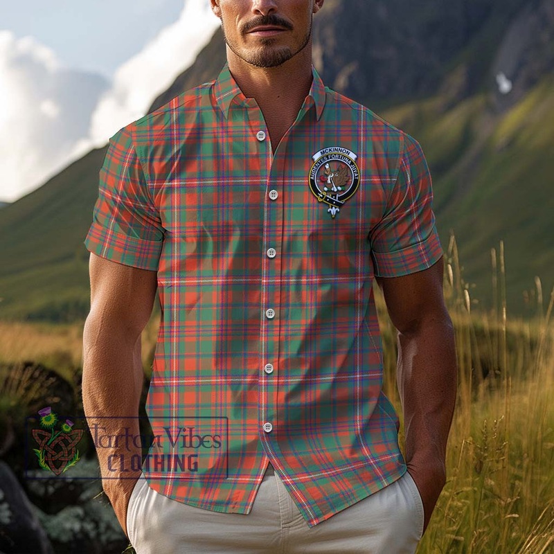 McKinnon Ancient Tartan Cotton Hawaiian Shirt with Family Crest
