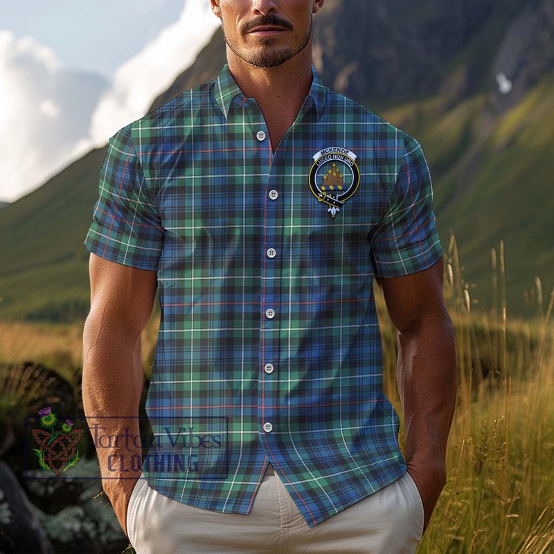 Mckenzie Ancient Tartan Cotton Hawaiian Shirt with Family Crest