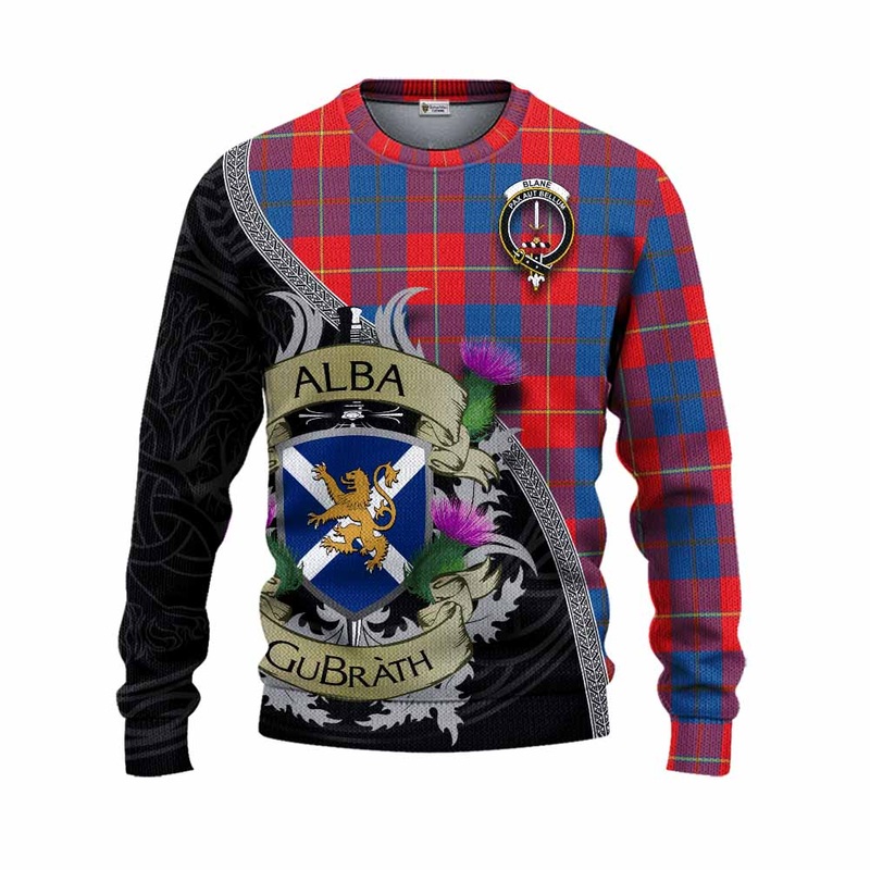Blane Tartan Family Crest Knitted Sweater Lion Rampant Royal Thistle Shield Celtic Inspired