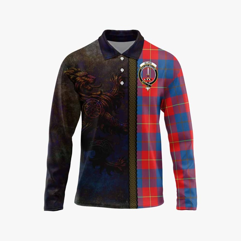 Blane Tartan Family Crest Long Sleeve Polo Shirt Alba Gu Brath Be Brave Lion Ancient Style