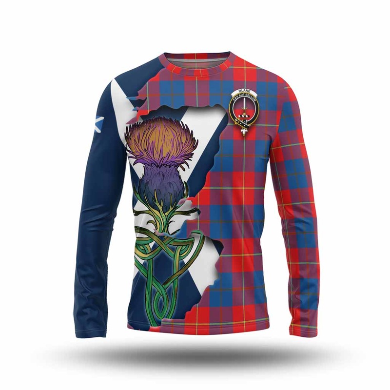 Blane Tartan Family Crest Long Sleeve T-Shirt Scottish Thistle Celtic Inspired