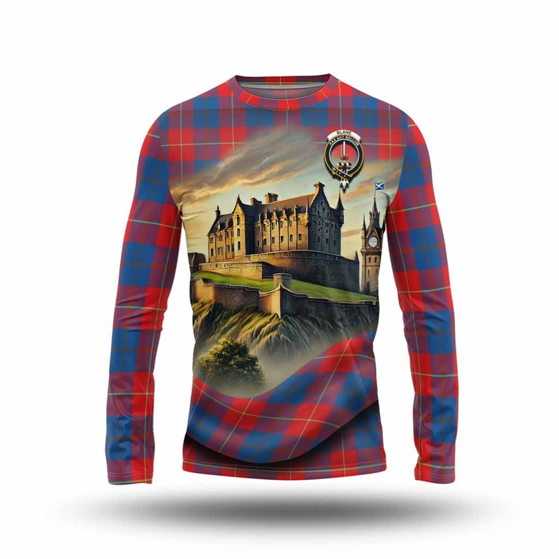 Blane Tartan Family Crest Long Sleeve T-Shirt with Scottish Ancient Castle Style