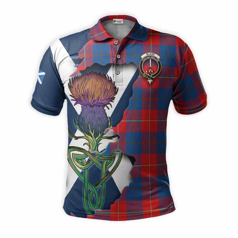 Blane Tartan Family Crest Polo Shirt Scottish Thistle Celtic Inspired