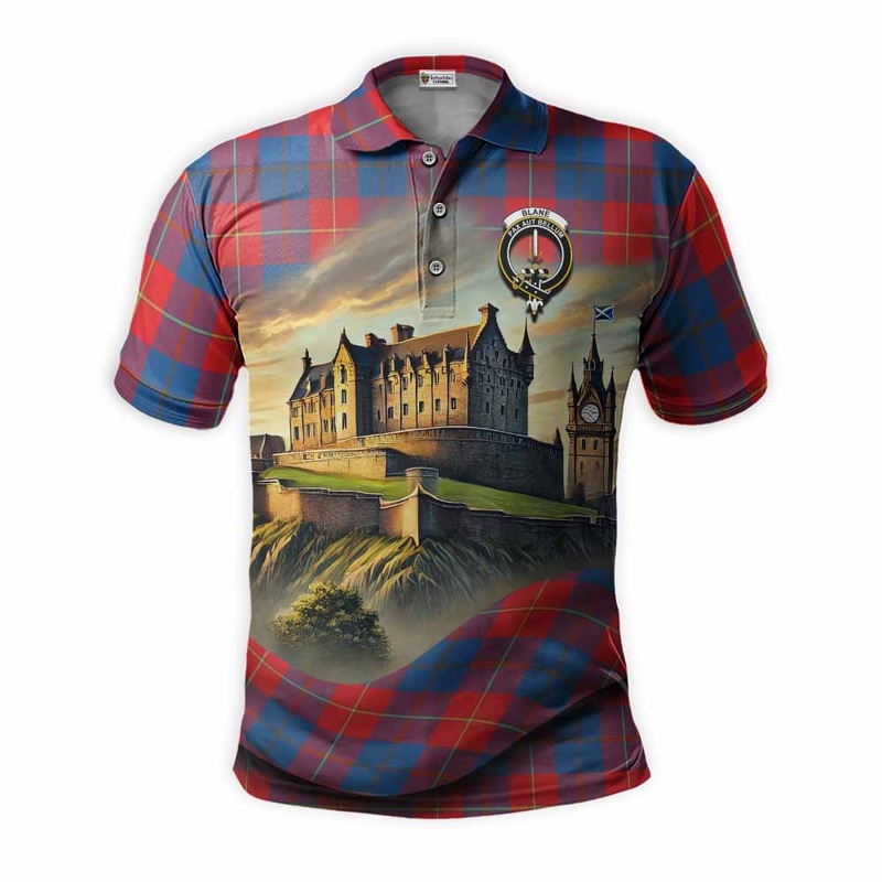 Blane Tartan Family Crest Polo Shirt with Scottish Ancient Castle Style