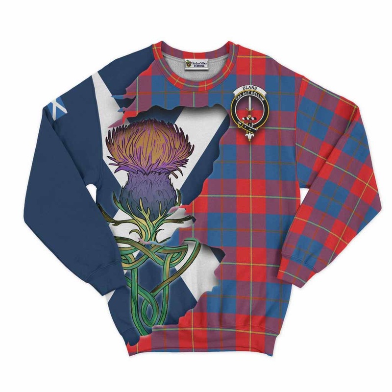 Blane Tartan Family Crest Sweatshirt Scottish Thistle Celtic Inspired