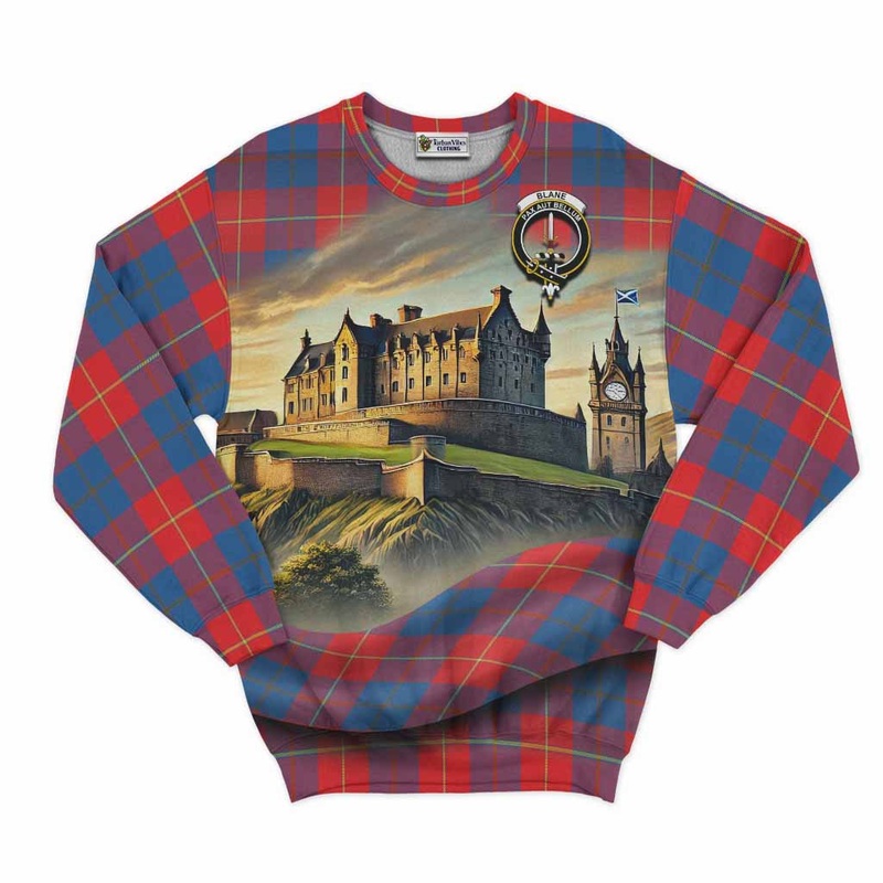 Blane Tartan Family Crest Sweatshirt with Scottish Ancient Castle Style
