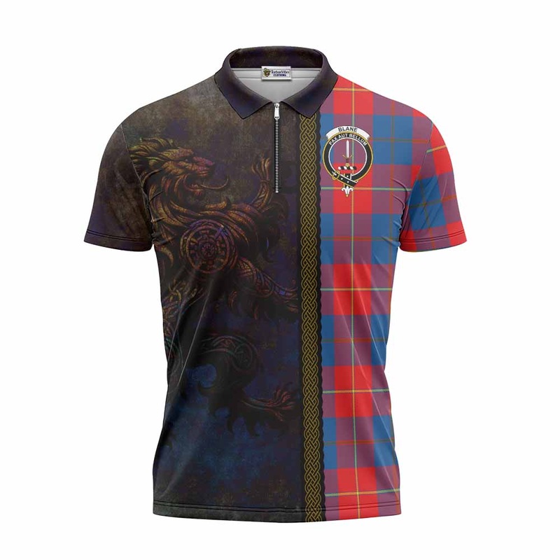 Blane Tartan Family Crest Zipper Polo Shirt Alba Gu Brath Be Brave Lion Ancient Style