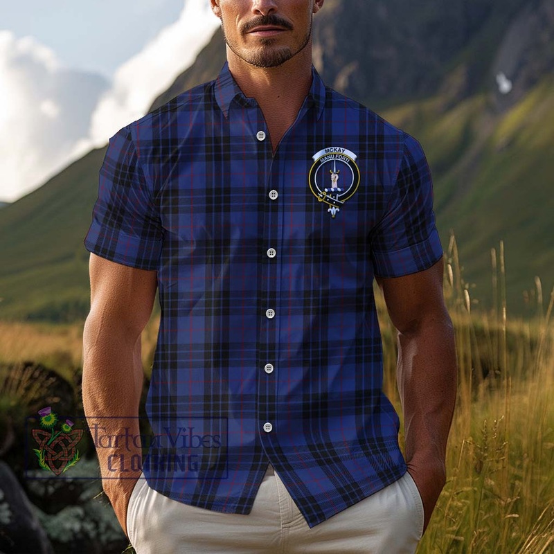McKay Blue #02 Tartan Cotton Hawaiian Shirt with Family Crest
