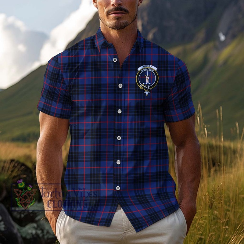 McKay Blue Modern Tartan Cotton Hawaiian Shirt with Family Crest