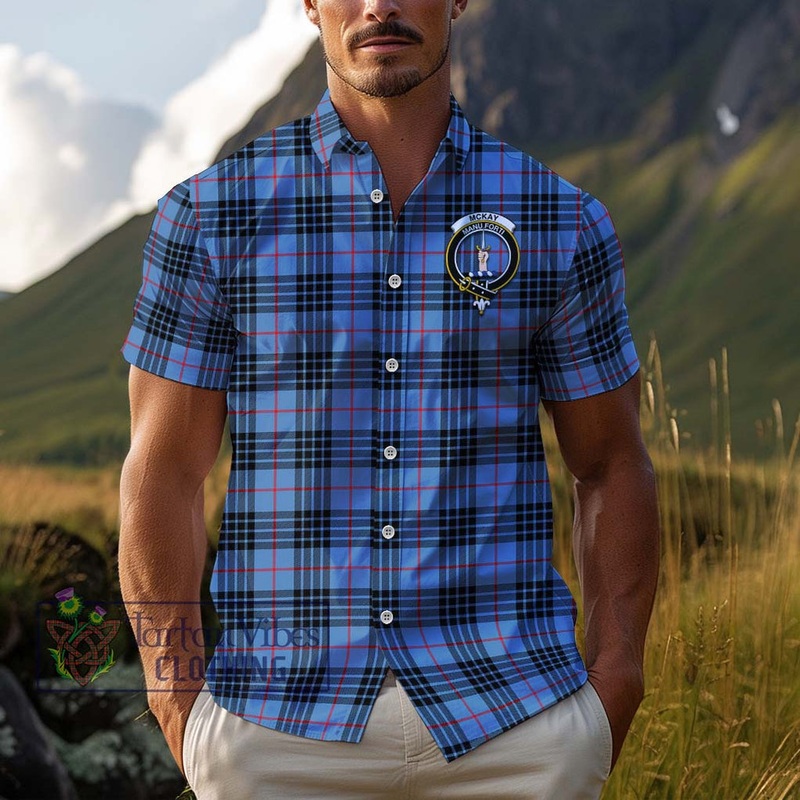 McKay Blue Tartan Cotton Hawaiian Shirt with Family Crest