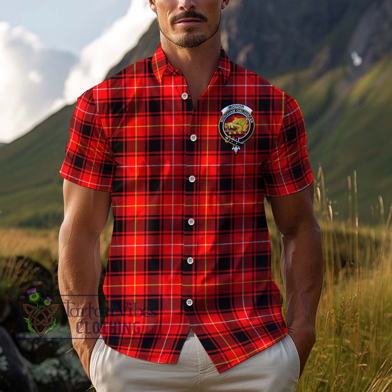 McIvor Modern Tartan Cotton Hawaiian Shirt with Family Crest