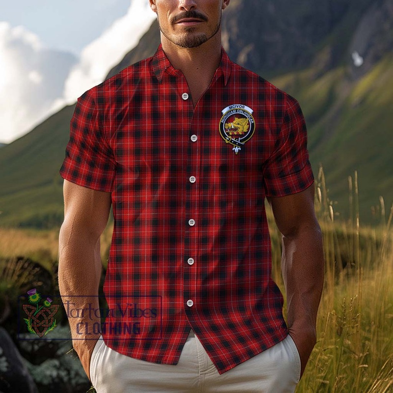 McIvor Tartan Cotton Hawaiian Shirt with Family Crest