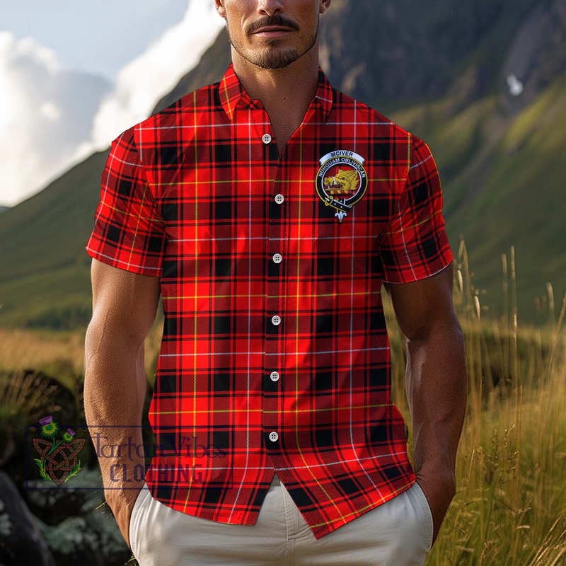McIver Modern Tartan Cotton Hawaiian Shirt with Family Crest