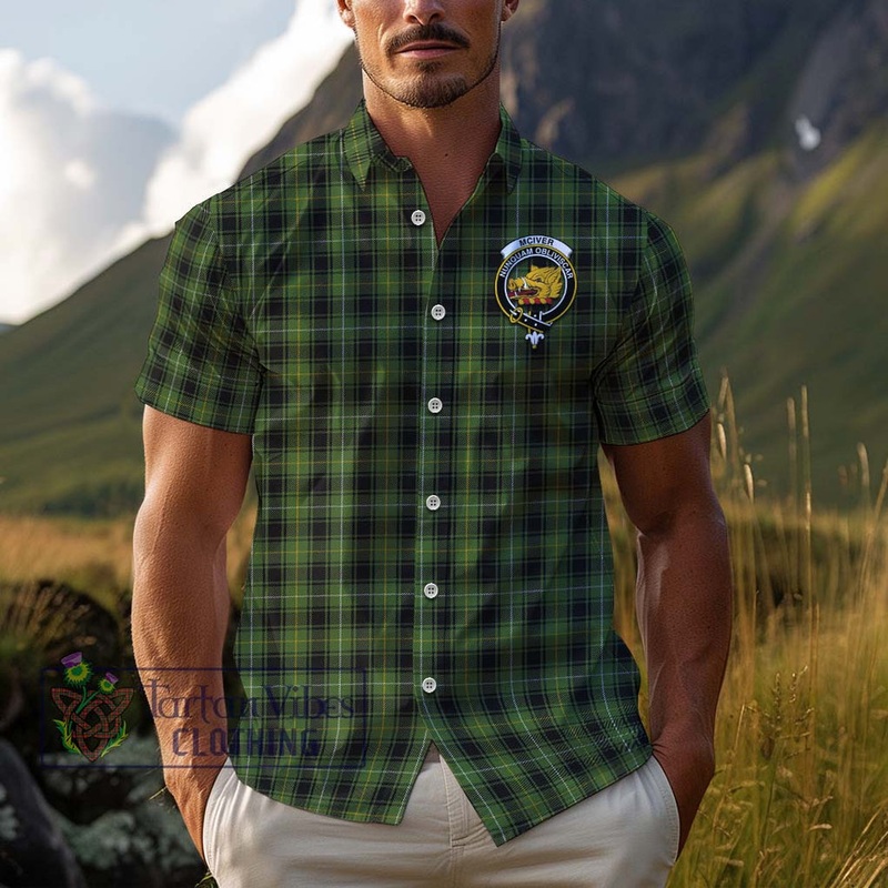 McIver Hunting Tartan Cotton Hawaiian Shirt with Family Crest