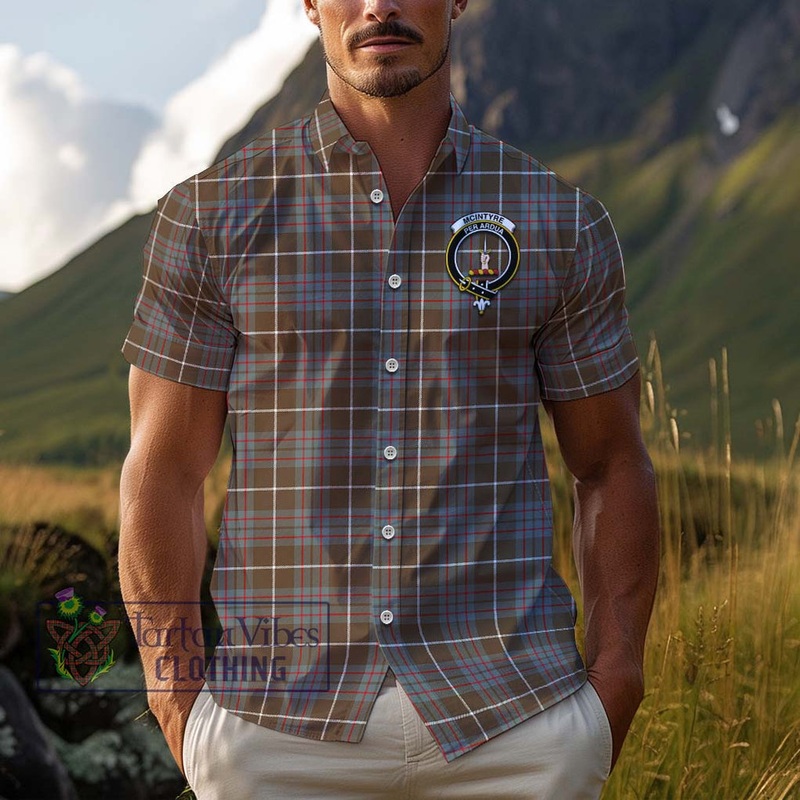 McIntyre Hunting Weathered Tartan Cotton Hawaiian Shirt with Family Crest