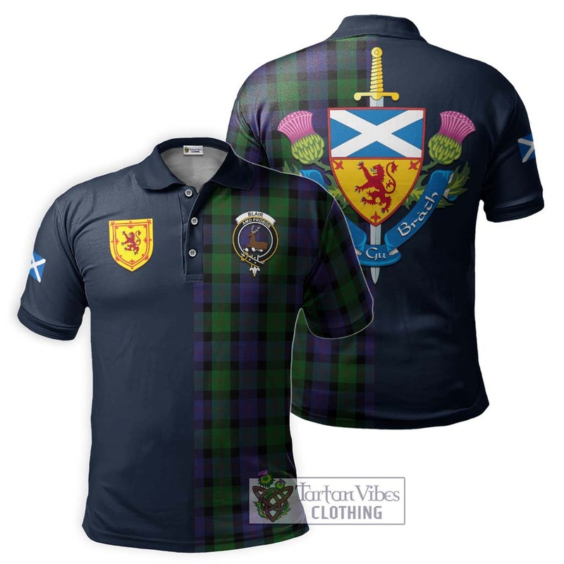 Blair Tartan Polo Shirt Alba with Scottish Lion Royal Arm Half Style