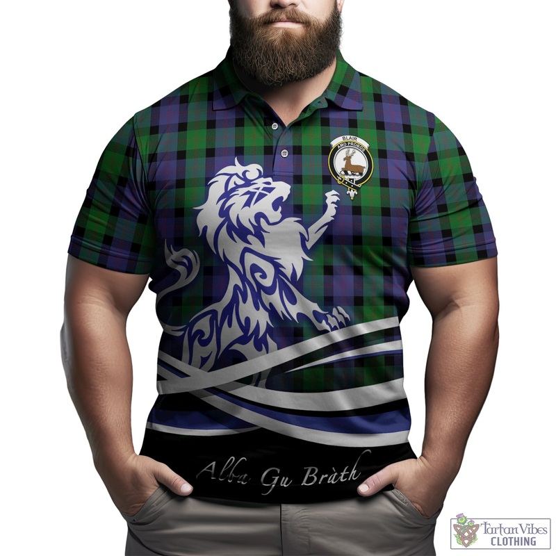 Blair Tartan Polo Shirt with Alba Gu Brath Regal Lion Emblem