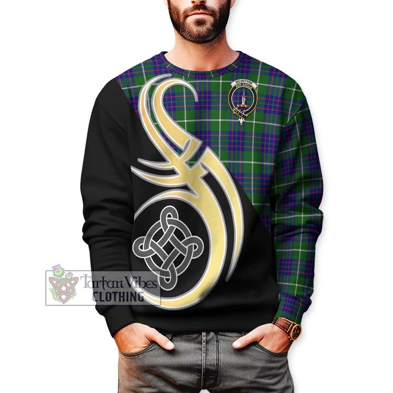 McIntyre Hunting Modern Tartan Sweatshirt with Family Crest and Celtic Symbol Style
