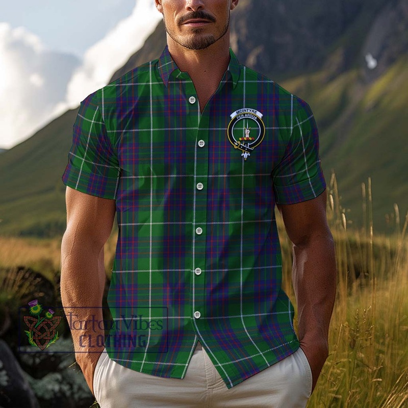 McIntyre Hunting Tartan Cotton Hawaiian Shirt with Family Crest