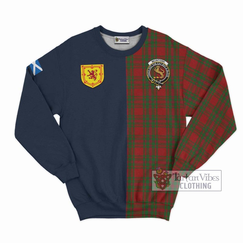 McIntosh Red Tartan Sweatshirt Alba with Scottish Lion Royal Arm Half Style