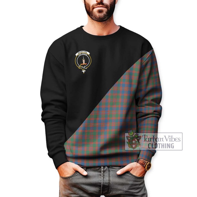 McIntyre Ancient Tartan Sweatshirt with Family Crest and Military Logo Style