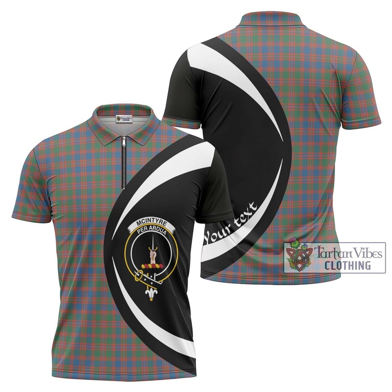 McIntyre Ancient Tartan Zipper Polo Shirt with Family Crest Circle Style