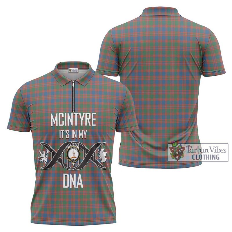McIntyre Ancient Tartan Zipper Polo Shirt with Family Crest DNA In Me Style