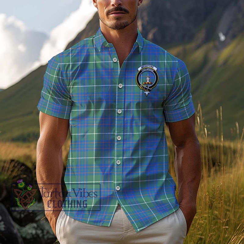 McIntyre Hunting Ancient Tartan Cotton Hawaiian Shirt with Family Crest