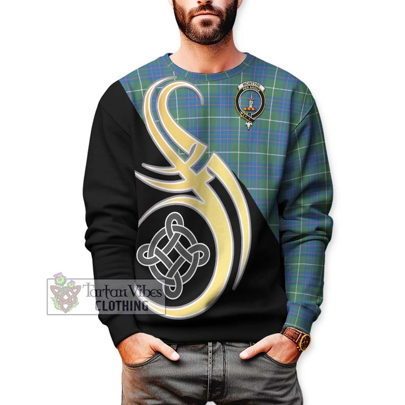 McIntyre Hunting Ancient Tartan Sweatshirt with Family Crest and Celtic Symbol Style