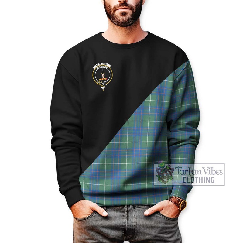 McIntyre Hunting Ancient Tartan Sweatshirt with Family Crest and Military Logo Style
