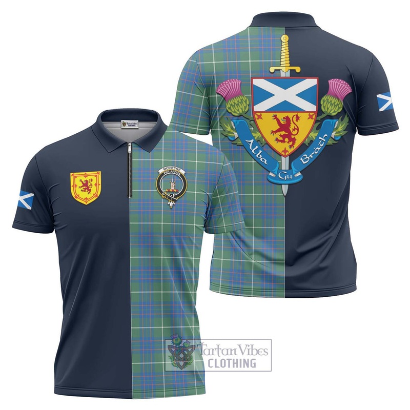McIntyre Hunting Ancient Tartan Zipper Polo Shirt Alba with Scottish Lion Royal Arm Half Style