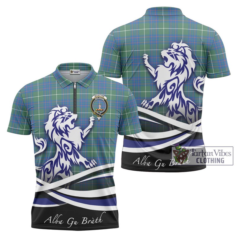 McIntyre Hunting Ancient Tartan Zipper Polo Shirt with Alba Gu Brath Regal Lion Emblem