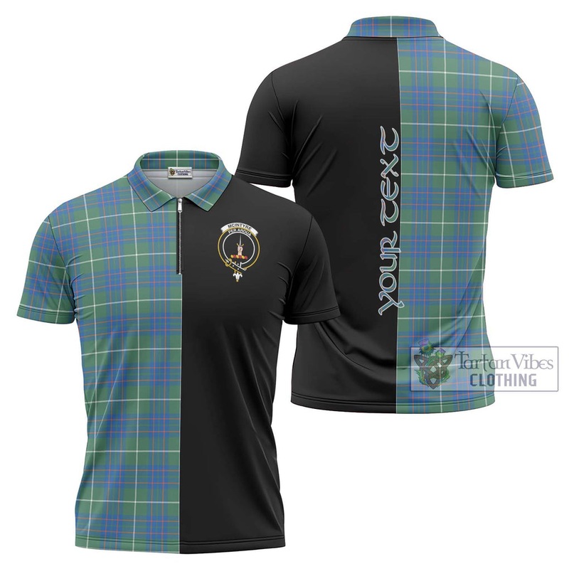 McIntyre Hunting Ancient Tartan Zipper Polo Shirt with Family Crest and Half Of Me Style