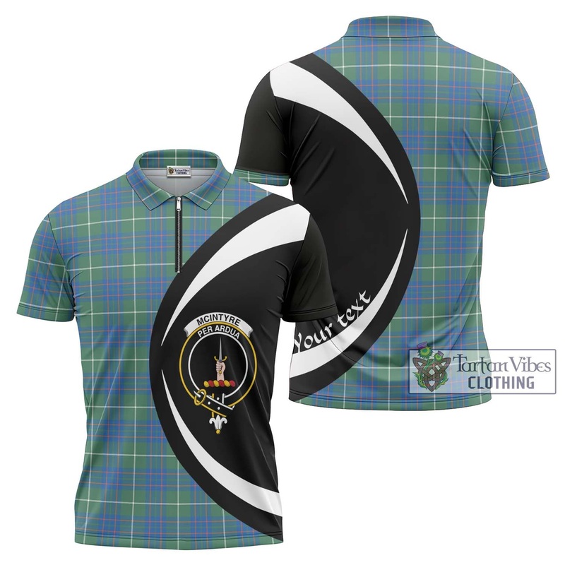 McIntyre Hunting Ancient Tartan Zipper Polo Shirt with Family Crest Circle Style