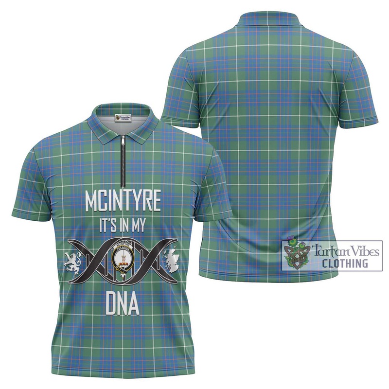 McIntyre Hunting Ancient Tartan Zipper Polo Shirt with Family Crest DNA In Me Style