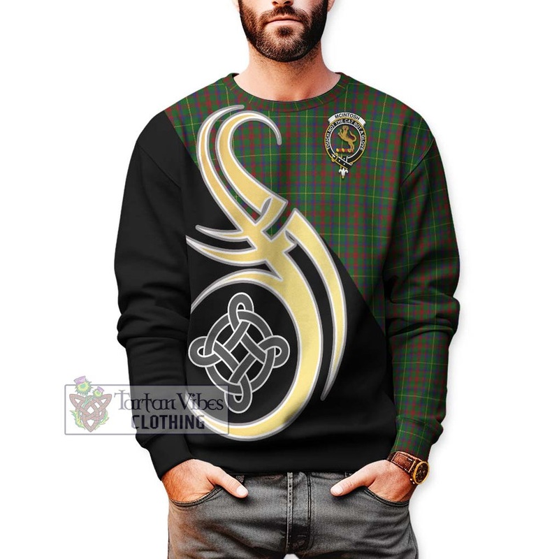 McIntosh Hunting Tartan Sweatshirt with Family Crest and Celtic Symbol Style
