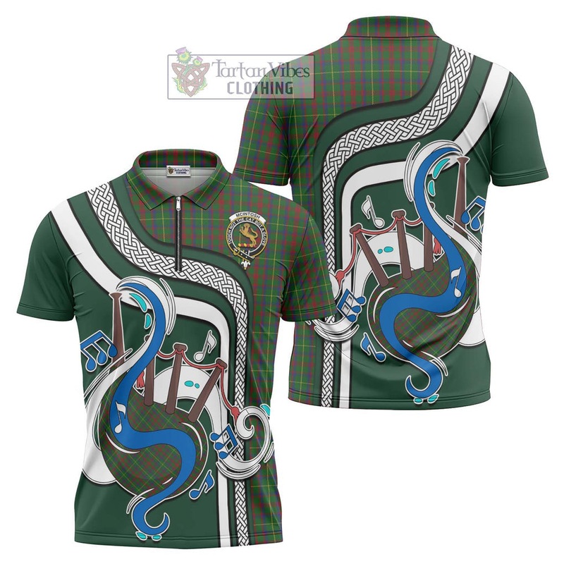 McIntosh Hunting Tartan Zipper Polo Shirt with Epic Bagpipe Style
