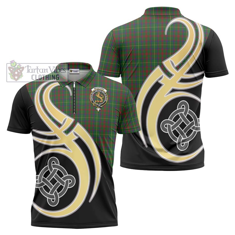 McIntosh Hunting Tartan Zipper Polo Shirt with Family Crest and Celtic Symbol Style