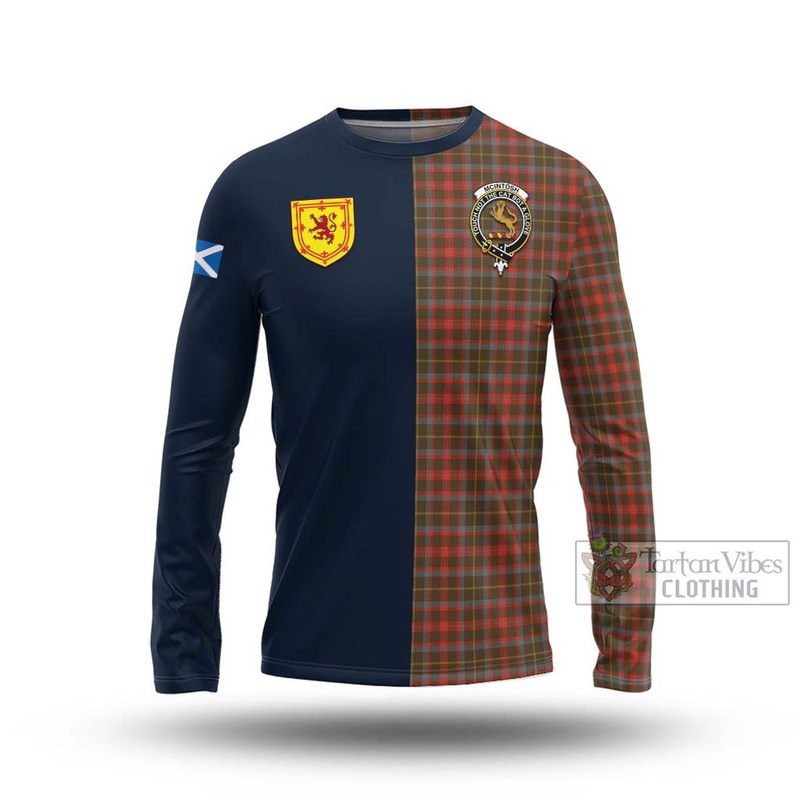 McIntosh Hunting Weathered Tartan Long Sleeve T-Shirt Alba with Scottish Lion Royal Arm Half Style