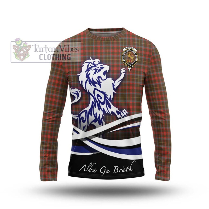 McIntosh Hunting Weathered Tartan Long Sleeve T-Shirt with Alba Gu Brath Regal Lion Emblem