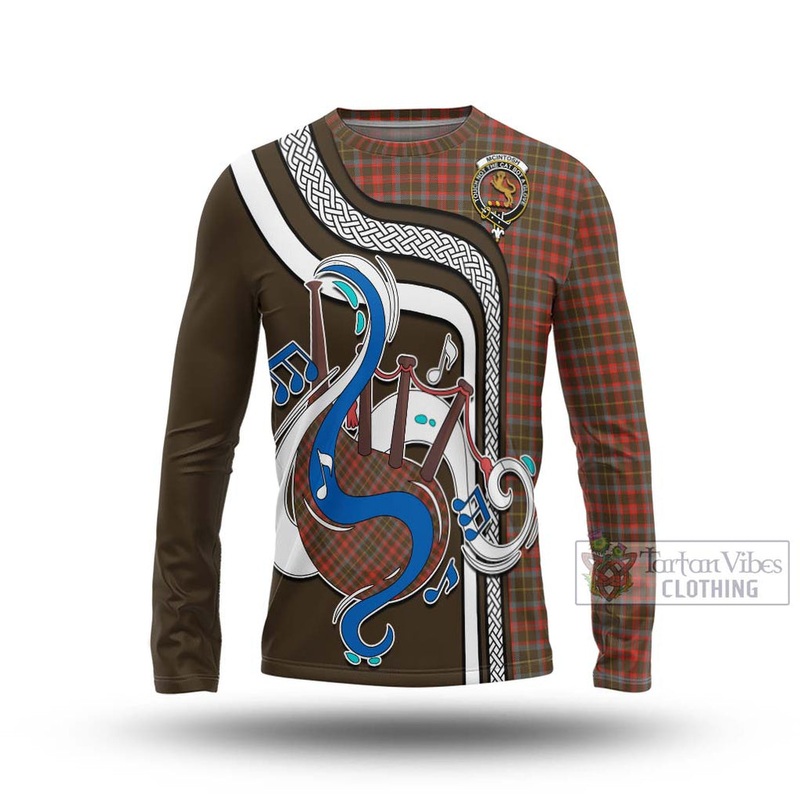 McIntosh Hunting Weathered Tartan Long Sleeve T-Shirt with Epic Bagpipe Style