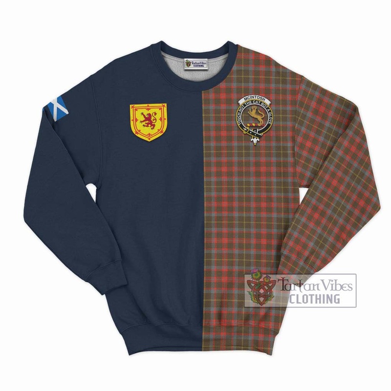 McIntosh Hunting Weathered Tartan Sweatshirt Alba with Scottish Lion Royal Arm Half Style