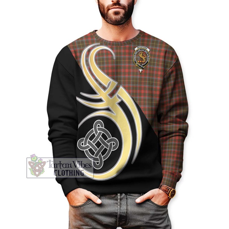McIntosh Hunting Weathered Tartan Sweatshirt with Family Crest and Celtic Symbol Style