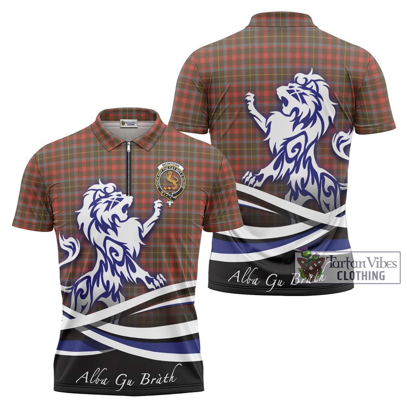 McIntosh Hunting Weathered Tartan Zipper Polo Shirt with Alba Gu Brath Regal Lion Emblem