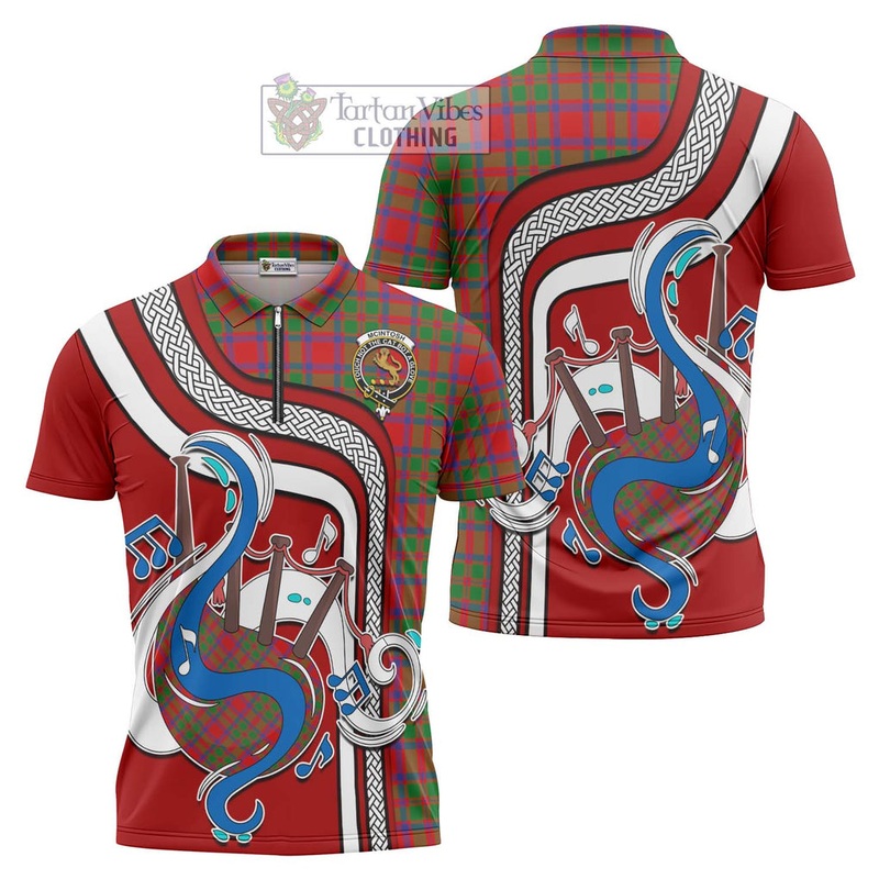 McIntosh Modern Tartan Zipper Polo Shirt with Epic Bagpipe Style
