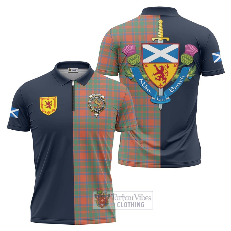 McIntosh Ancient Tartan Zipper Polo Shirt Alba with Scottish Lion Royal Arm Half Style