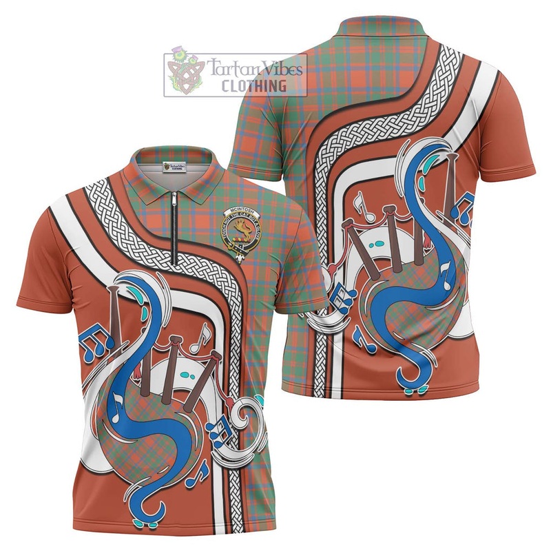 McIntosh Ancient Tartan Zipper Polo Shirt with Epic Bagpipe Style