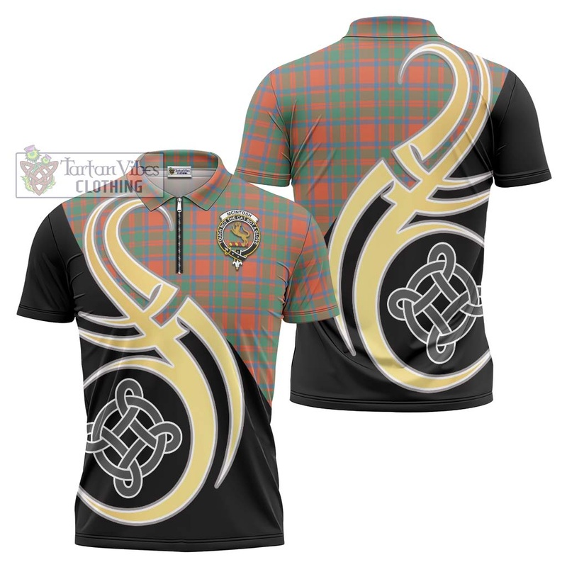 McIntosh Ancient Tartan Zipper Polo Shirt with Family Crest and Celtic Symbol Style