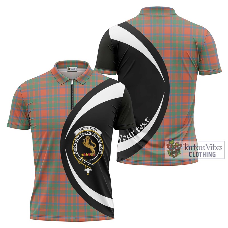 McIntosh Ancient Tartan Zipper Polo Shirt with Family Crest Circle Style